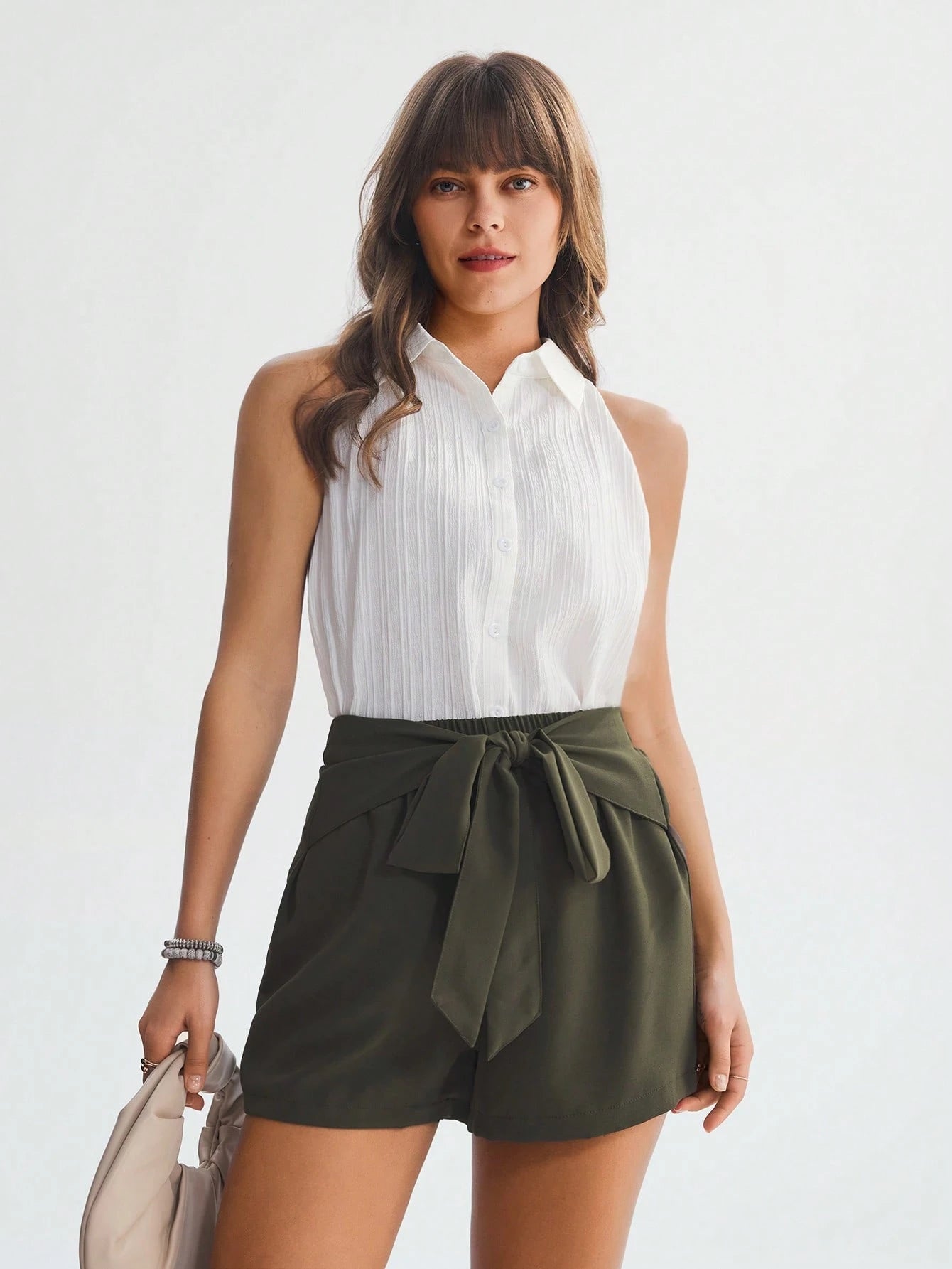 Wildy Solid Knot Front Wide Leg Shorts