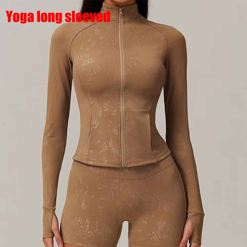 Printed Long Sleeve Sports Jacket Women Zipper Fitness Yoga Shirt Gym Top Activewear Push up Running Coats Workout Clothes Woman