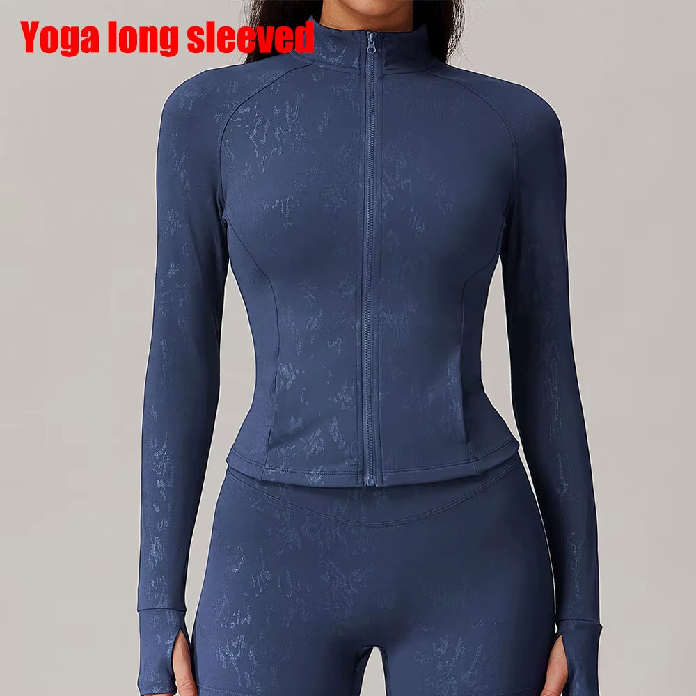 Printed Long Sleeve Sports Jacket Women Zipper Fitness Yoga Shirt Gym Top Activewear Push up Running Coats Workout Clothes Woman