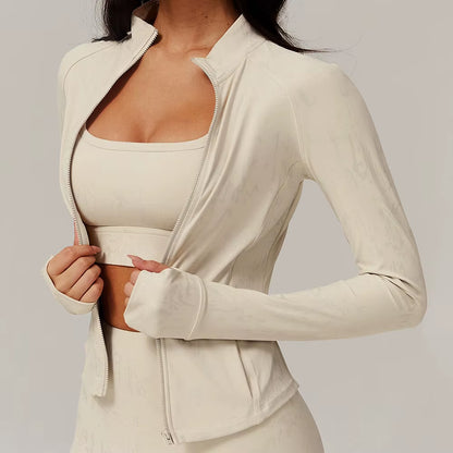 Printed Long Sleeve Sports Jacket Women Zipper Fitness Yoga Shirt Gym Top Activewear Push up Running Coats Workout Clothes Woman