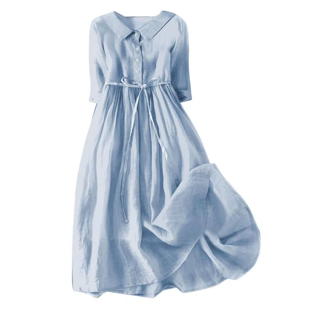 Summer Dress Bohemian Style Dress Bohemian Floral Print Midi Dress with Lace-Up Detail A-Line Silhouette for Women Spring