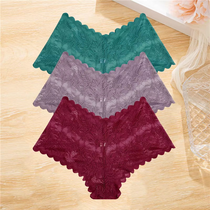 3Pcs/Set Lace Boyshort Panties Women Low-Rise Floral Underwear S-XL Girls Sexy Panties Ladies Lace Underpants Lingerie