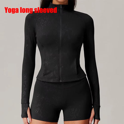 Printed Long Sleeve Sports Jacket Women Zipper Fitness Yoga Shirt Gym Top Activewear Push up Running Coats Workout Clothes Woman