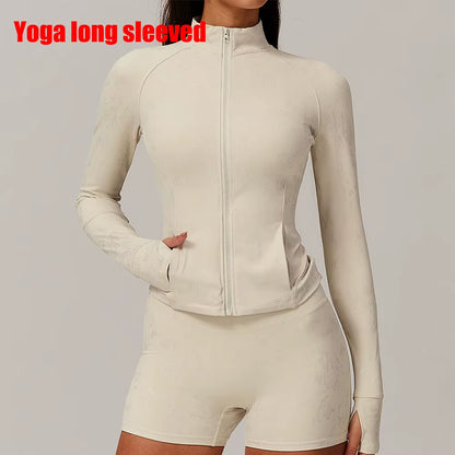 Printed Long Sleeve Sports Jacket Women Zipper Fitness Yoga Shirt Gym Top Activewear Push up Running Coats Workout Clothes Woman