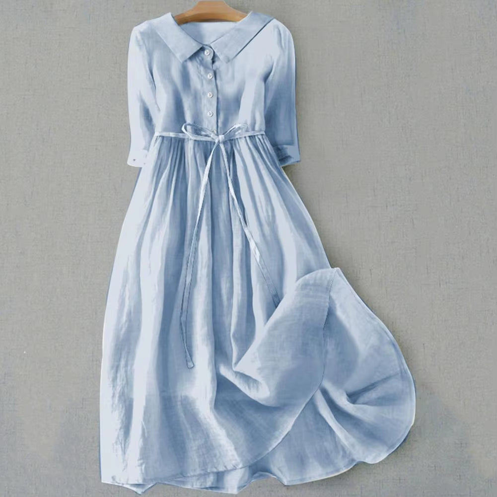 Summer Dress Bohemian Style Dress Bohemian Floral Print Midi Dress with Lace-Up Detail A-Line Silhouette for Women Spring