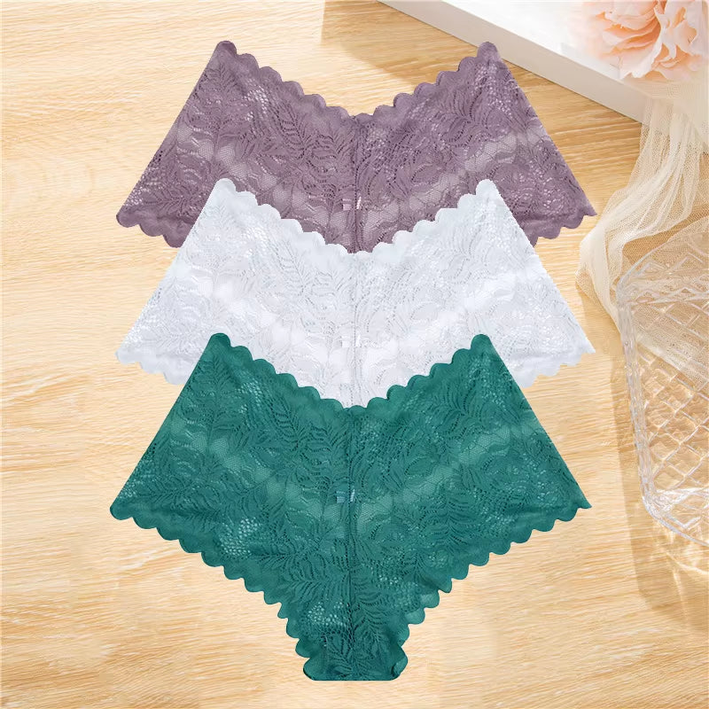 3Pcs/Set Lace Boyshort Panties Women Low-Rise Floral Underwear S-XL Girls Sexy Panties Ladies Lace Underpants Lingerie