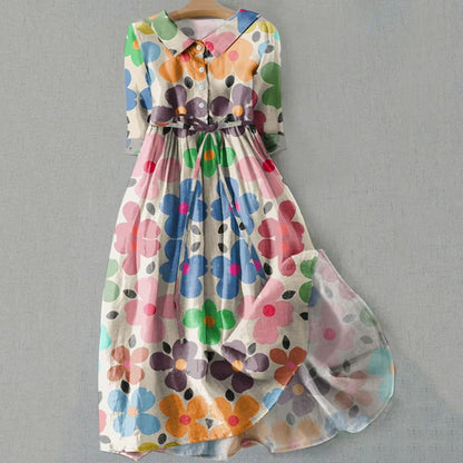 Summer Dress Bohemian Style Dress Bohemian Floral Print Midi Dress with Lace-Up Detail A-Line Silhouette for Women Spring