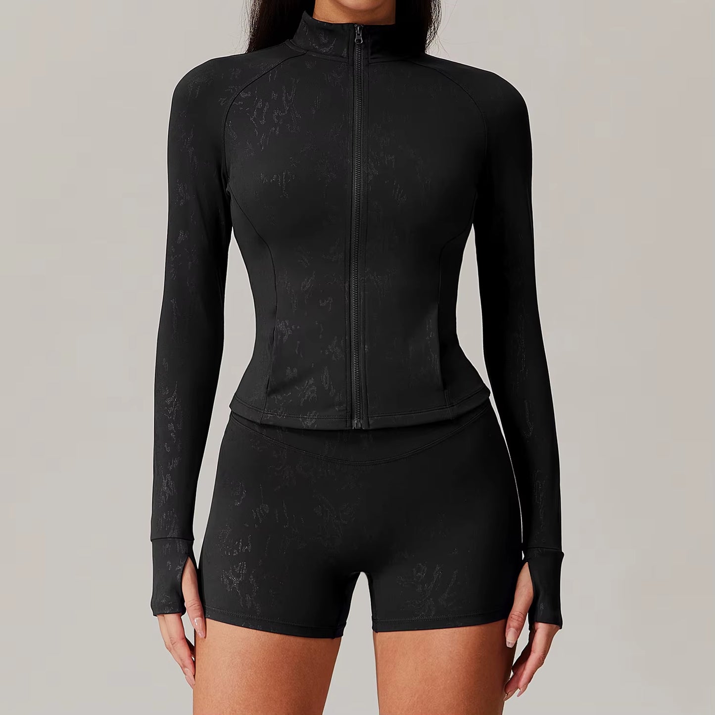 Printed Long Sleeve Sports Jacket Women Zipper Fitness Yoga Shirt Gym Top Activewear Push up Running Coats Workout Clothes Woman