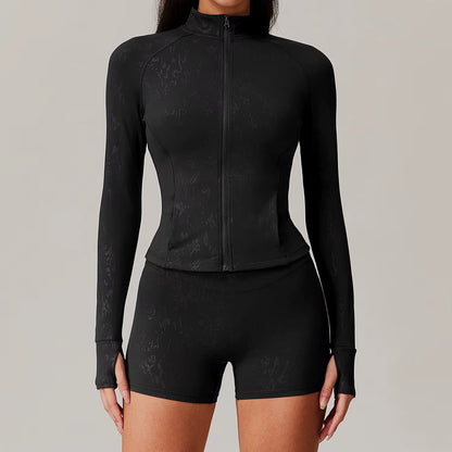 Printed Long Sleeve Sports Jacket Women Zipper Fitness Yoga Shirt Gym Top Activewear Push up Running Coats Workout Clothes Woman