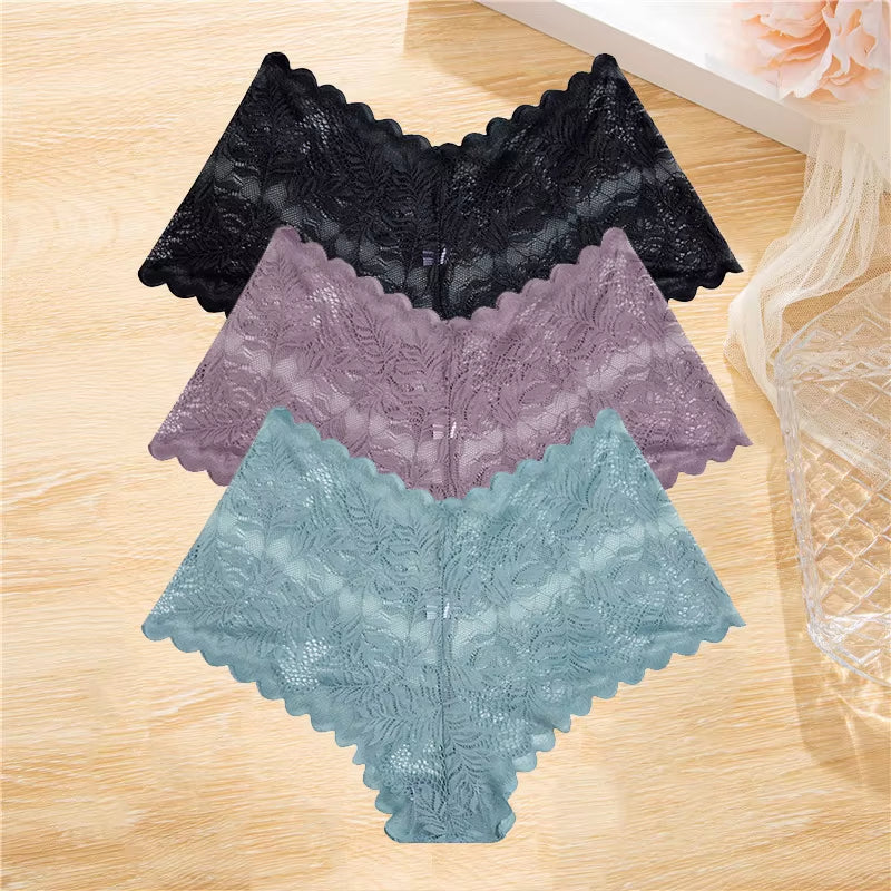 3Pcs/Set Lace Boyshort Panties Women Low-Rise Floral Underwear S-XL Girls Sexy Panties Ladies Lace Underpants Lingerie