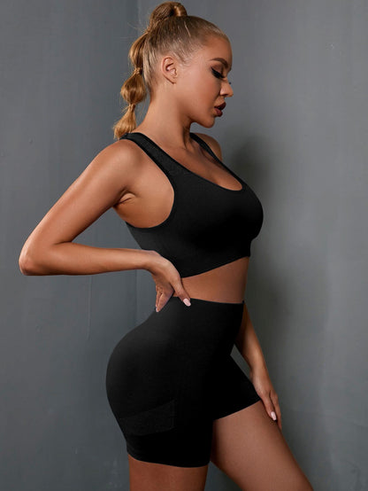 POWERISTA Powerista 2Pcs Seamless Super Elastic Yoga Set Sports Set & Out Tank Scrunch Butt Shorts Fit Set Workout Women Set