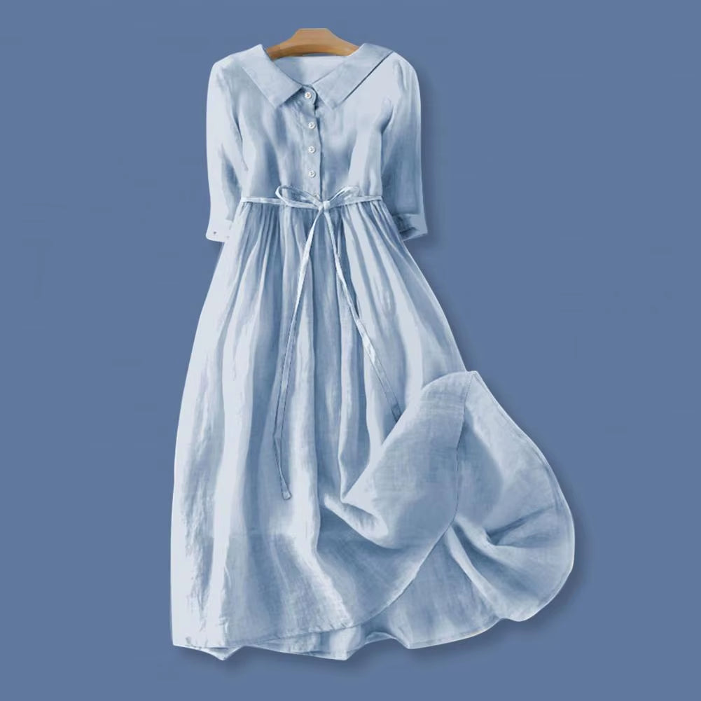 Summer Dress Bohemian Style Dress Bohemian Floral Print Midi Dress with Lace-Up Detail A-Line Silhouette for Women Spring