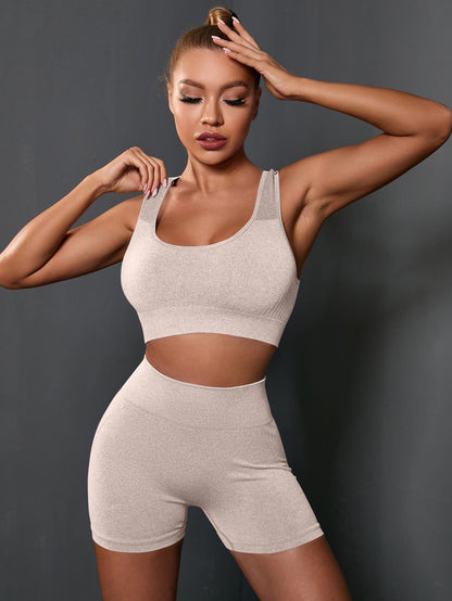 POWERISTA Powerista 2Pcs Seamless Super Elastic Yoga Set Sports Set Cut Out Tank Scrunch Butt Shorts Workout Women Set