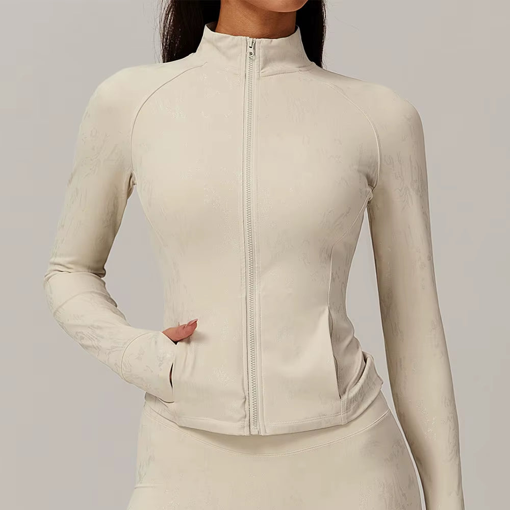 Printed Long Sleeve Sports Jacket Women Zipper Fitness Yoga Shirt Gym Top Activewear Push up Running Coats Workout Clothes Woman