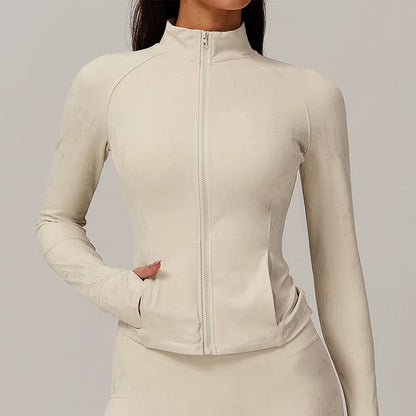 Printed Long Sleeve Sports Jacket Women Zipper Fitness Yoga Shirt Gym Top Activewear Push up Running Coats Workout Clothes Woman