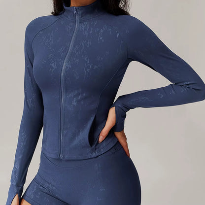 Printed Long Sleeve Sports Jacket Women Zipper Fitness Yoga Shirt Gym Top Activewear Push up Running Coats Workout Clothes Woman